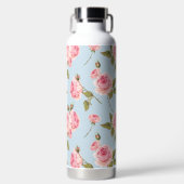 バラと水玉模様パターン ウォーターボトル (正面)