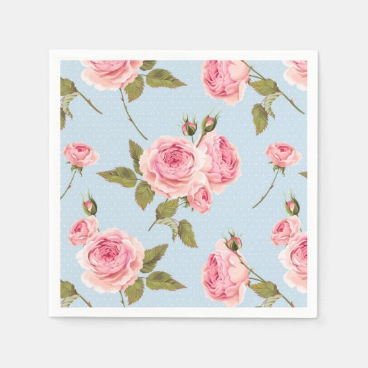 バラと水玉模様パターン スタンダードカクテルナプキン (正面)