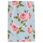 バラと水玉模様パターン ミディアムペーパーバッグ (正面)