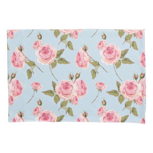 バラと水玉模様パターン 枕カバー (正面)