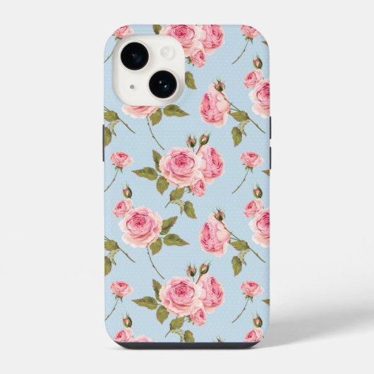 バラと水玉模様パターン iPhoneケース (裏面)