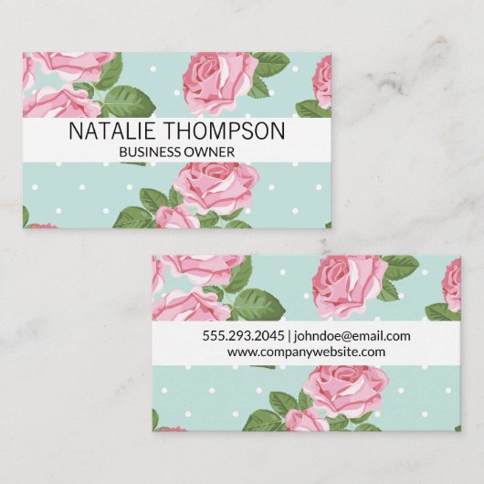 バラと水玉模様 名刺 (正面/裏面)
