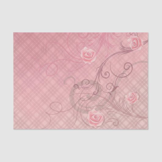 バラと渦巻きエレガントピンクの格子形の分離 薄葉紙 (正面)
