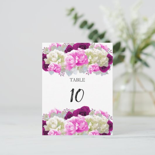 バラと牡丹ピンクテーブルの座席番号カード ポストカード (スタンド正面)
