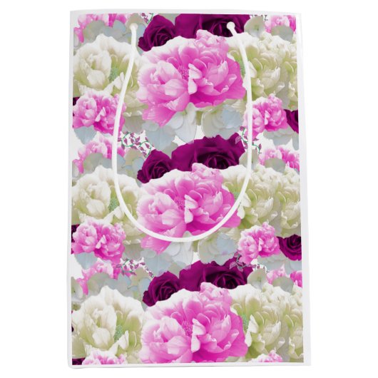 バラと牡丹ミックスブーケ抱き枕 ミディアムペーパーバッグ (正面)