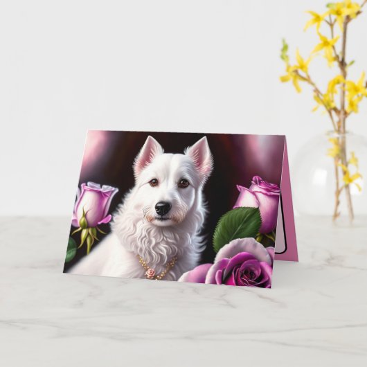 バラと白い犬のコレクション カード (黄色い花)