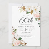 バラと白い花 60周年結婚記念日 招待状 (正面)