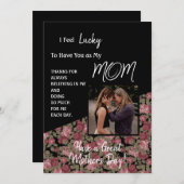 バラと白黒文字マザーズデイカード 招待状 (正面/裏面)