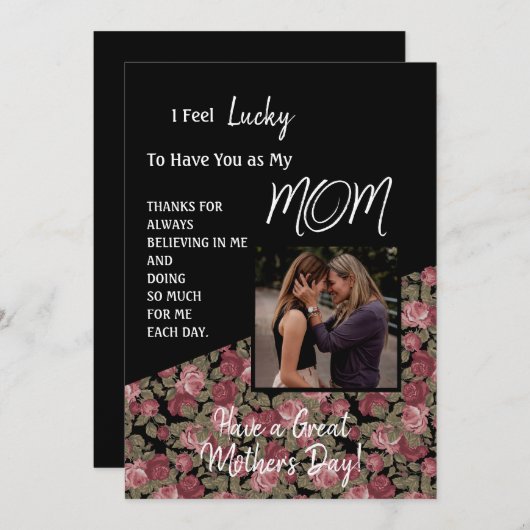 バラと白黒文字マザーズデイカード 招待状 (正面/裏面)