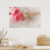 バラと真珠に羽のポスター ポスター (キッチン)