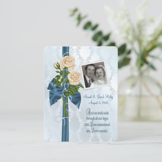 バラと真珠の写真カスタマイズ付き 招待状 (スタンド正面)