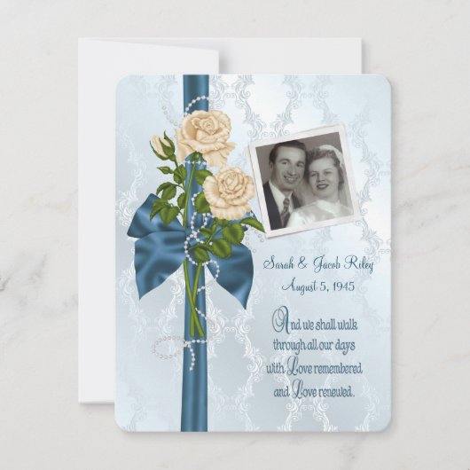 バラと真珠の写真カスタマイズ付き 招待状 (正面)