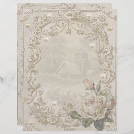 バラと真珠の冬のシーン (正面/裏面)