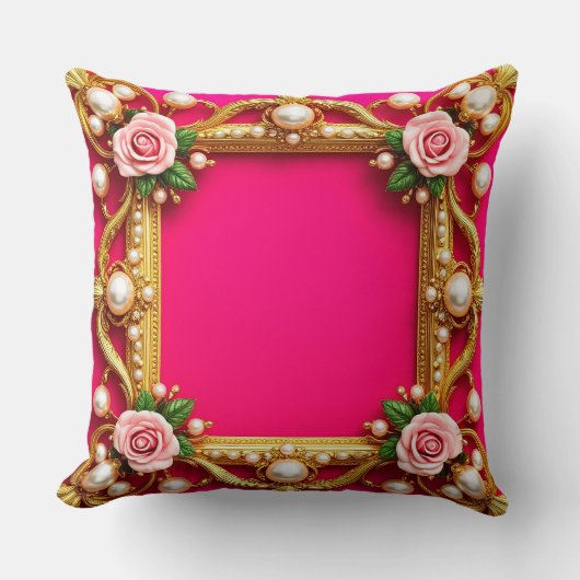 バラと真珠エレガント付き金枠 クッション (正面)