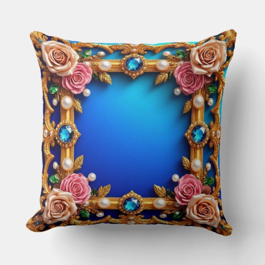 バラと真珠エレガント付き金枠 クッション (正面)