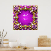 バラと真珠エレガント付き金枠 ポスター (キッチン)