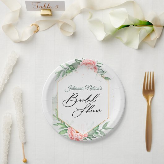 バラと緑の花柄の紙皿 ペーパープレート (ウェディング)