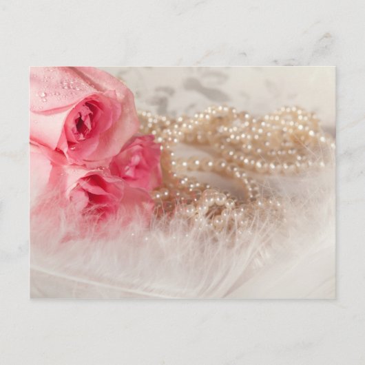 バラと羽の付いた真珠 ポストカード (正面)
