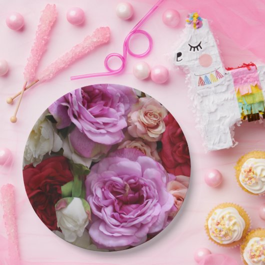 バラと芍薬の花柄の紙皿 ペーパープレート (パーティー)