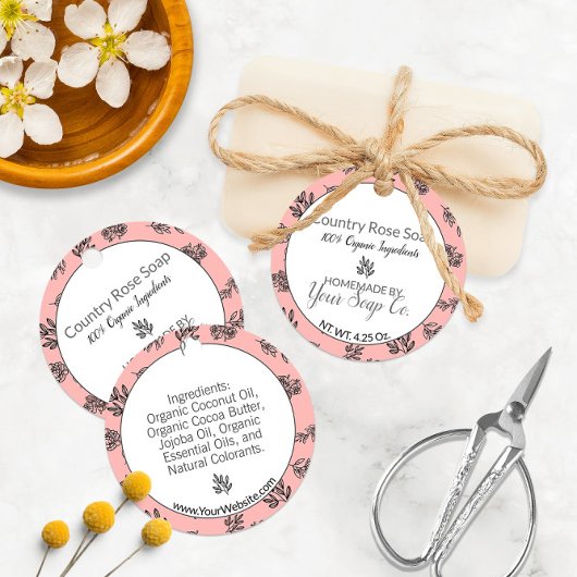 🌹バラと葉のラインアート ソープ ハングタグ フェイバータグ