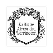 バラと葉の紋章 エクスリブリス 図書館 本の名前 セルフインキングスタンプ (デザイン)