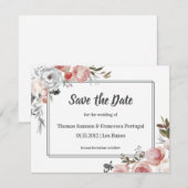 バラと蓼の水彩 Save the Date カード (正面/裏面)