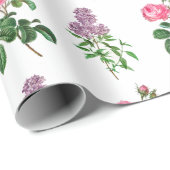 バラと薄紫植物学プリント ラッピングペーパー (ロールコーナー)