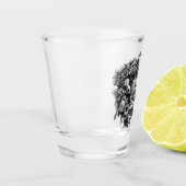 バラと蛾 – ブラックモノグラム ショットグラス (左)