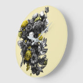 バラと蛾 – ブラック&イエロー ラージ壁時計 (傾斜)