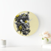 バラと蛾 – ブラック&イエロー ラージ壁時計 (ホーム)