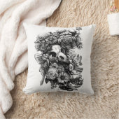 バラと蛾 – 黒 クッション (ブランケット)
