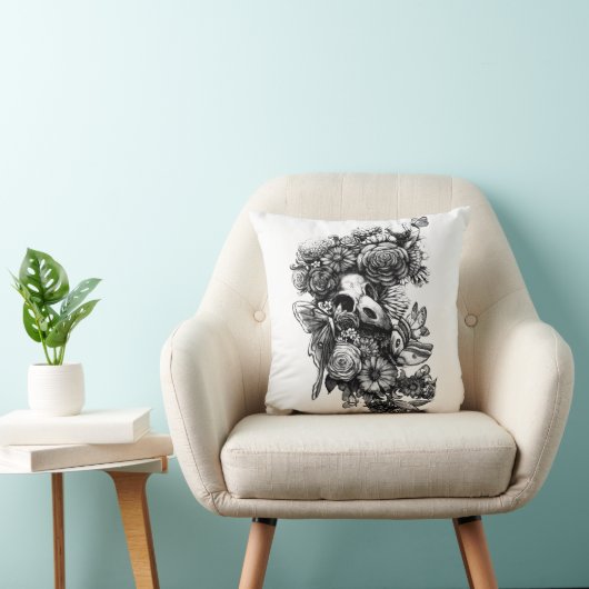 バラと蛾 – 黒 クッション (椅子)