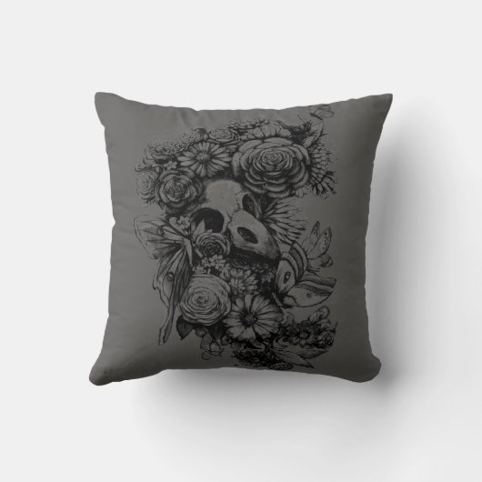 バラと蛾 – 黒 クッション (裏面)