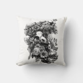 バラと蛾 – 黒 クッション (正面)