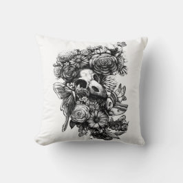 バラと蛾 – 黒 クッション