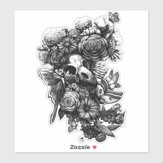 バラと蛾 – 黒 シール (シート)