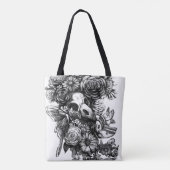 バラと蛾 – 黒 トートバッグ (裏面)