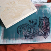 バラと蜂 ラバースタンプ