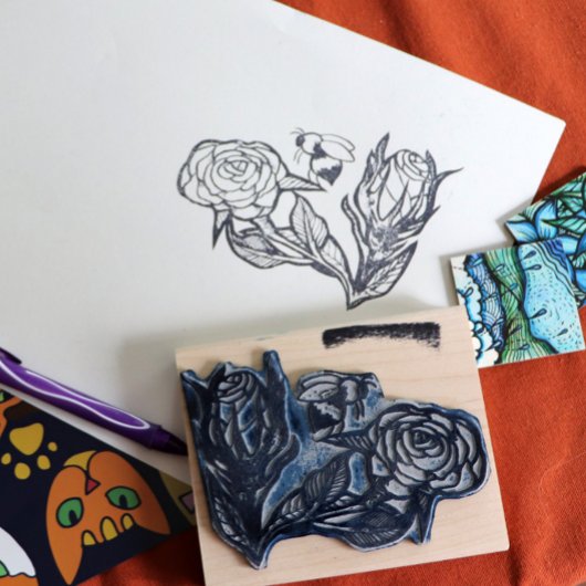 バラと蜂 ラバースタンプ