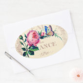 バラと蝶のアンティークフランスの香水ラベル 楕円形シール (封筒)