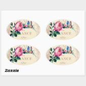 バラと蝶のアンティークフランスの香水ラベル 楕円形シール (シート)