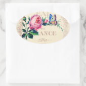 バラと蝶のアンティークフランスの香水ラベル 楕円形シール (バッグ)