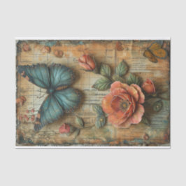 バラと蝶の混合メディア 薄葉紙