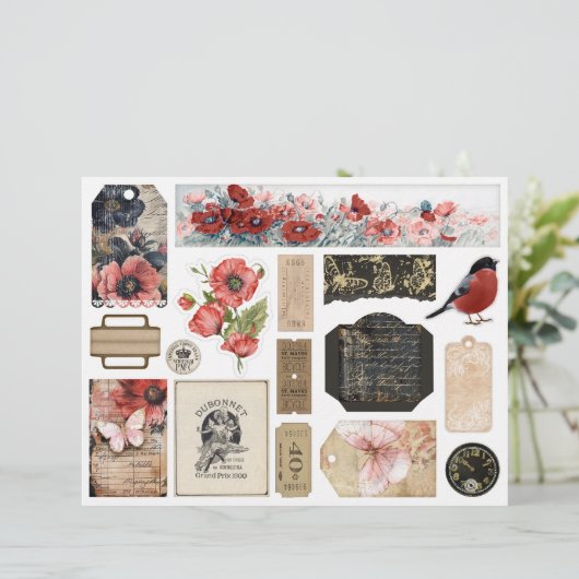 バラと蝶Ephemera Junk Journal Embel. (スタンド正面)