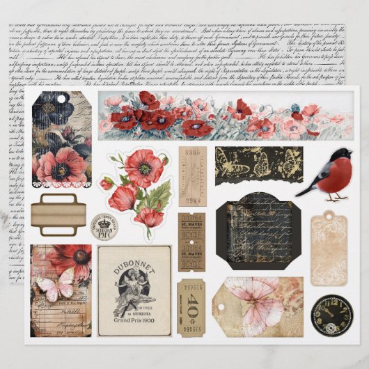 バラと蝶Ephemera Junk Journal Embel. (正面/裏面)