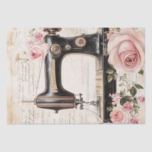 バラと裁縫エフェメラパターン 薄葉紙 (正面)