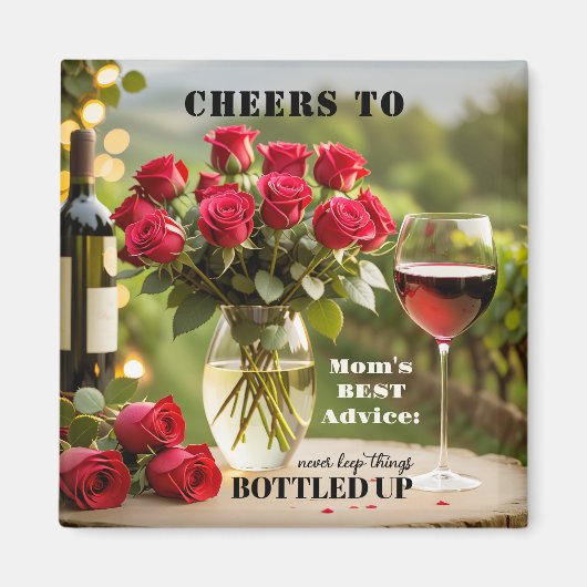 バラと赤ワインおもしろいママ磁石 マグネット (正面)
