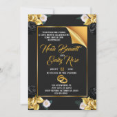 バラと金の指輪を使ったウェディング 招待状 (正面)