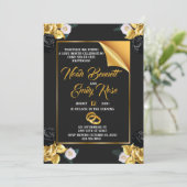 バラと金の指輪を使ったウェディング 招待状 (スタンド正面)