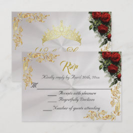 バラと金の葉 - 真珠の白いRSVP 出欠カード